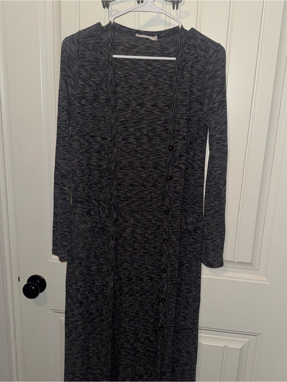 black and gray marled maxi duster cardigan